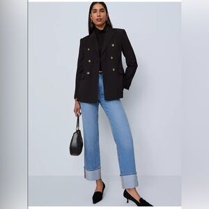 Ann Taylor Navy Double-Breasted Gold Button Blazer Classic Nautical Preppy